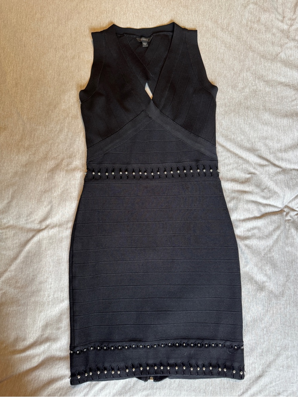 Guess Black Sleeveless Mini Bandage Wrap Dress with Beaded Trim *MISSING BEADS*